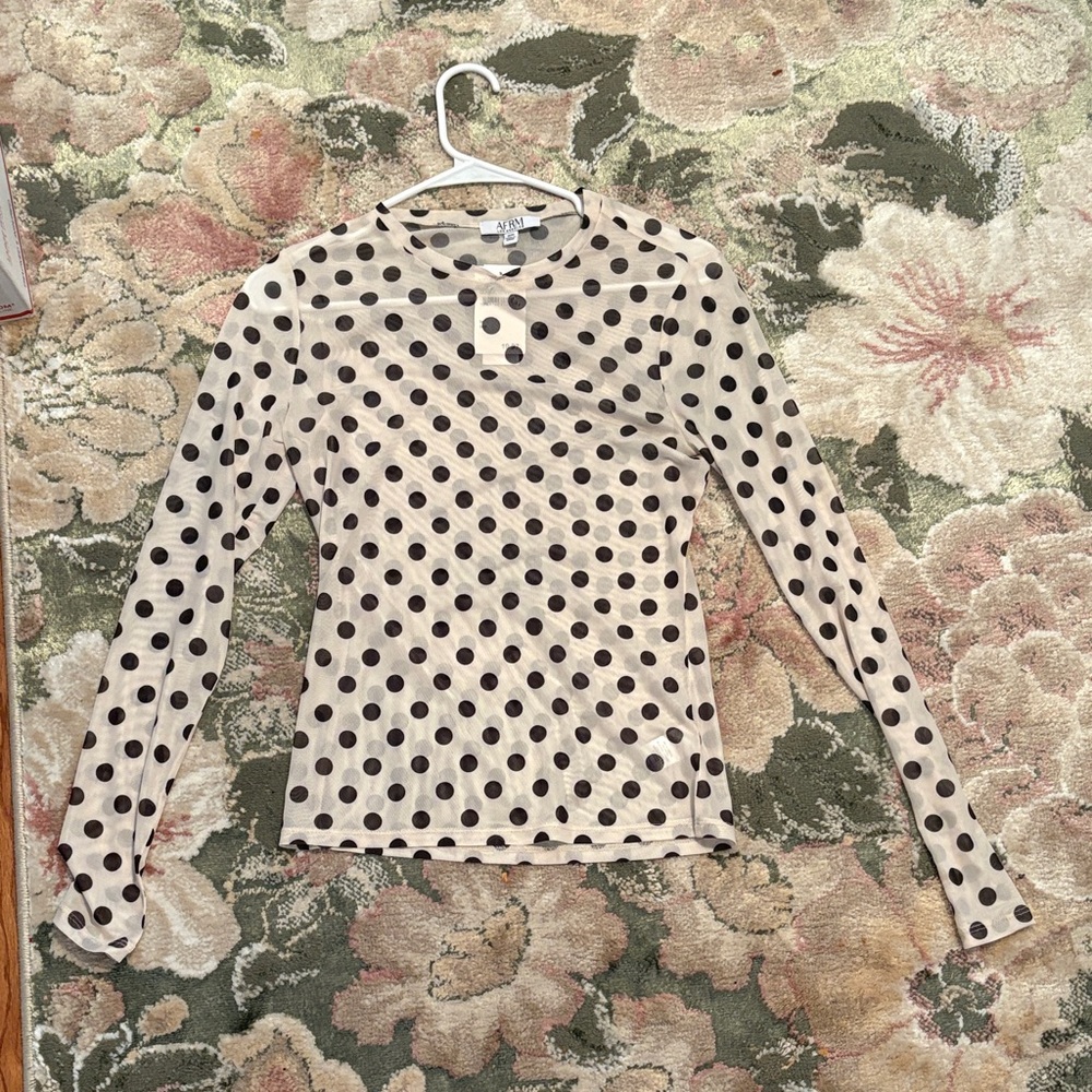 Nordstrom Cream and Black Polka Dot Long Sleeve Tee